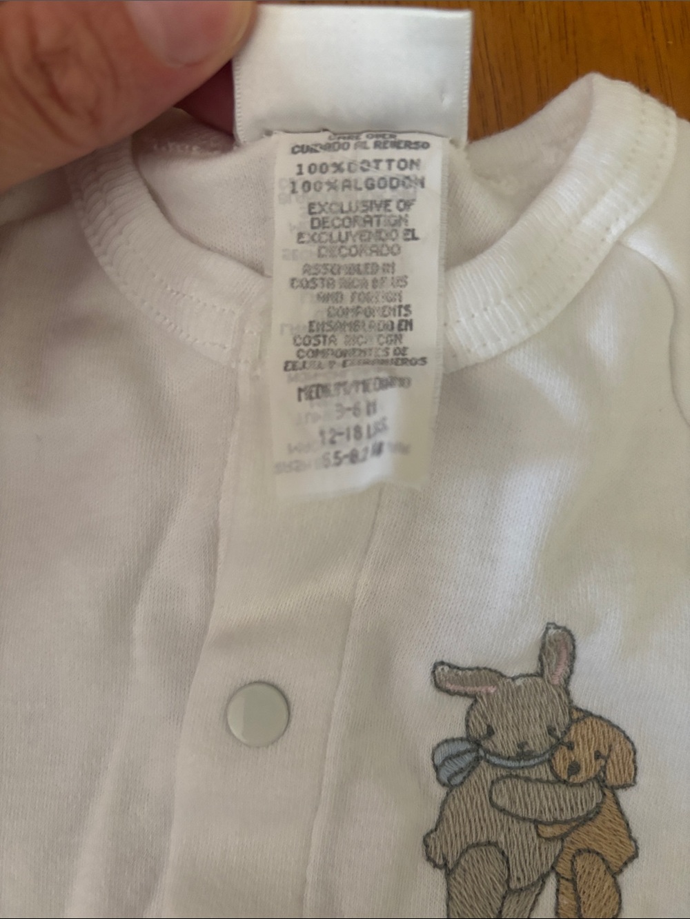 Vintage Carters White Baby One-Piece Romper w/ Bunny Embroidery 3-6 mo 12-18 lbs - Picture 5 of 8